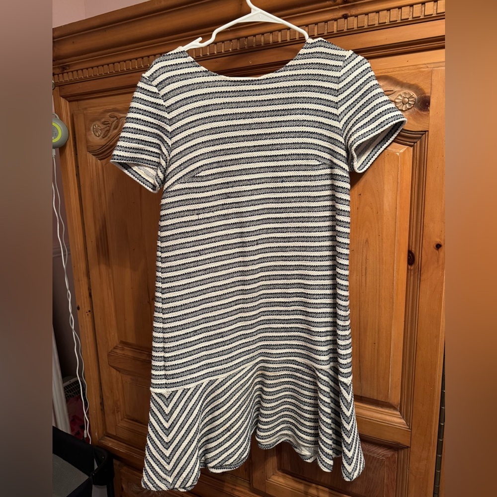 Loft Stripe dress with peplum hem. Size 4